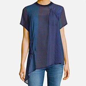 SiLK Opening Ceremony Foulard Tunic Top Geometric Short Sleeve Ribbed Knit Neck